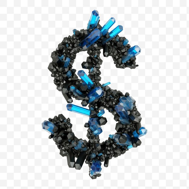 Alphabet dollar currency sign made of black and blue jewelry crystals isolated PDS file