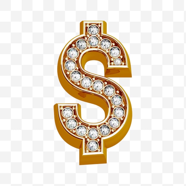 Alphabet dollar sign made of gold and diamonds isolated