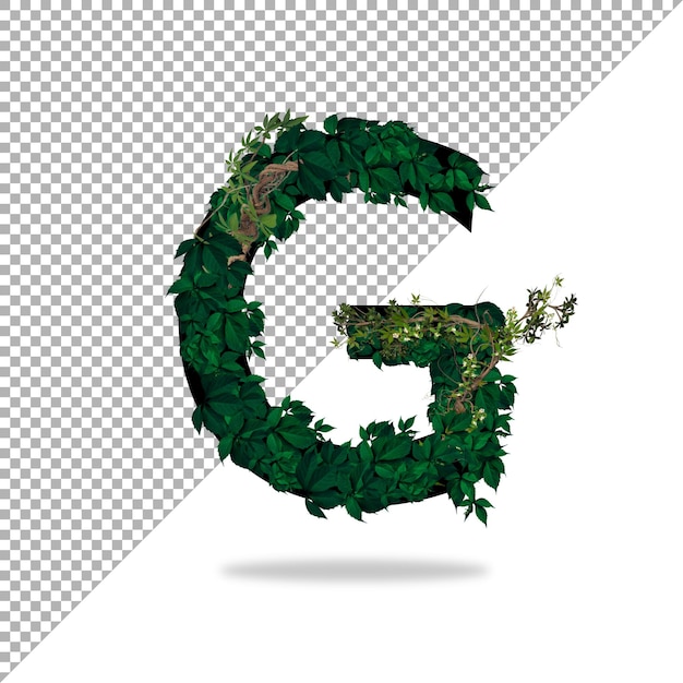 Alphabet G with 3d leaf effect in PSD with transparent Background