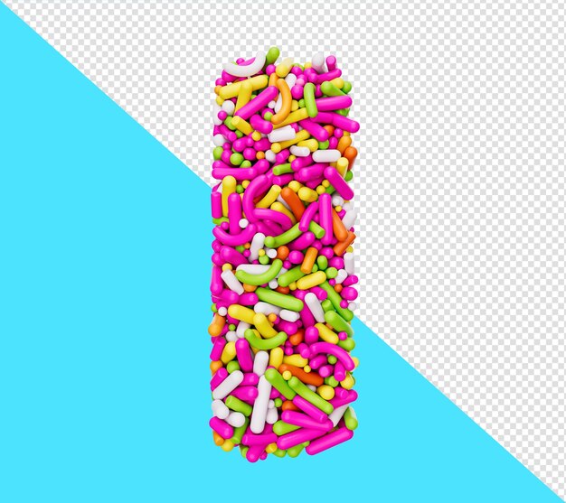 Alphabet I made of Colorful Sprinkles Letter i Rainbow sprinkles 3d illustration