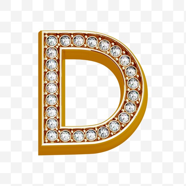 PSD alphabet letter d made of gold and diamonds isolated