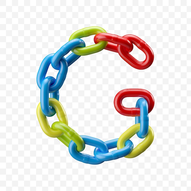 Alphabet letter g made of colored chain. 3D illustration isolated