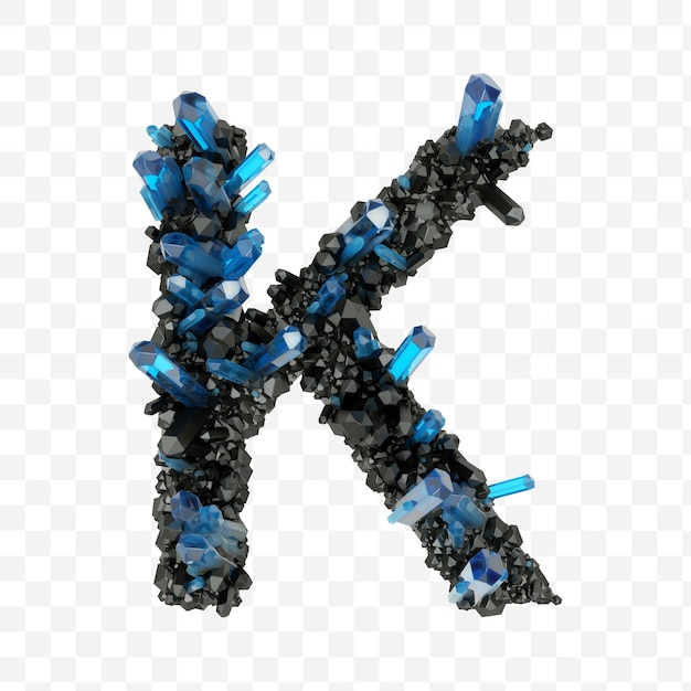 Alphabet letter k made of black and blue jewelry crystals isolated PDS file