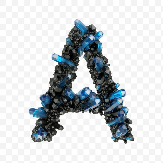 Alphabet letter a made of black and blue jewelry crystals isolated PDS file