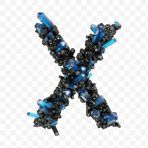 PSD alphabet letter x made of black and blue jewelry crystals isolated pds file