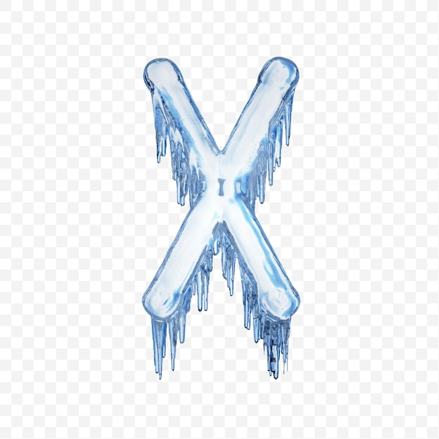 Alphabet letter x made of blue melting ice isolated on transparent background