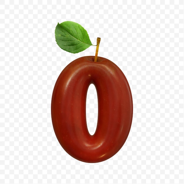 Alphabet number 0 made of red apple isolated PDS file