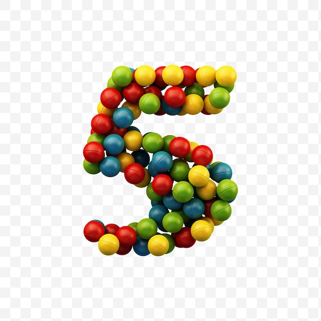 Alphabet number 5 made of colorful balls with isolated background