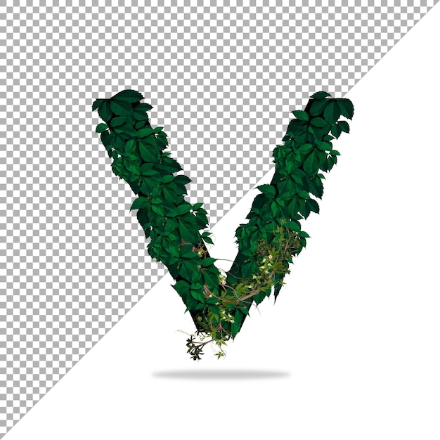 Alphabet V with 3d leaf effect in PSD with transparent Background