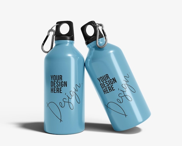 Aluminium Water Bottle With Carabiner Mockup