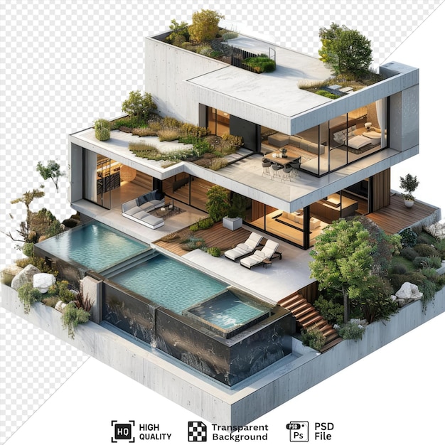 PSD amazing 3d isometrics modern house isolated on a transparent background