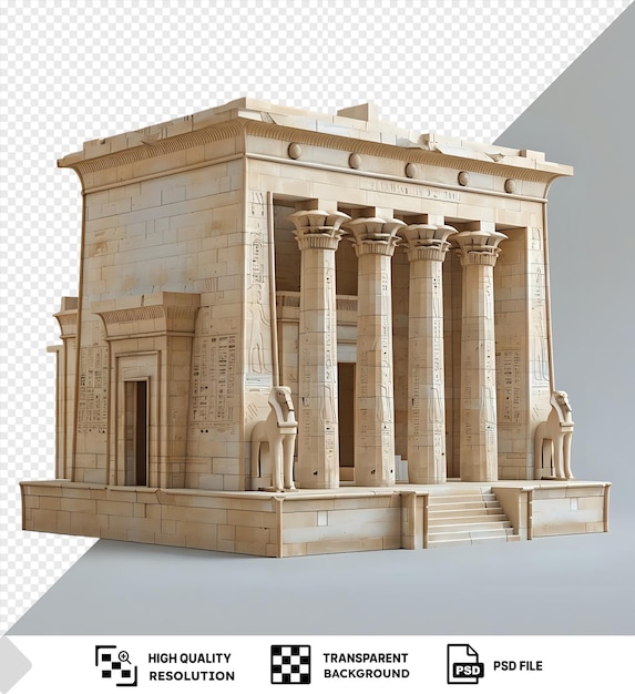 amazing 3d model of the philae temple featuring a stone building and a white statue against a gray sky