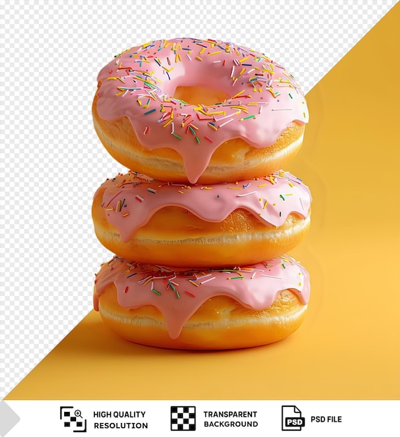 amazing 3d rendering of donuts isolated on a yellow background png psd