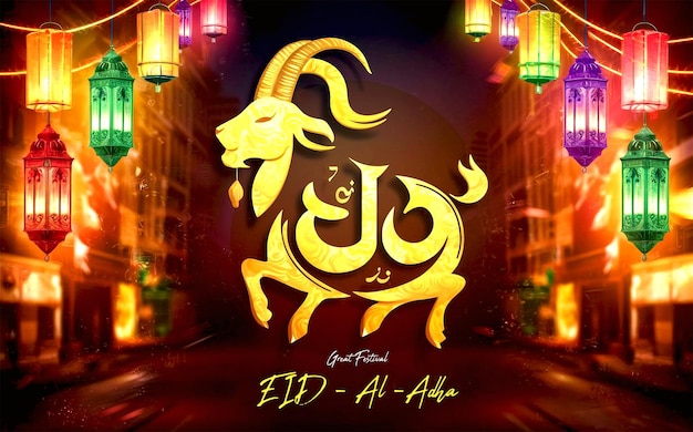 Amazing banner for eid al adha with goat shape in it