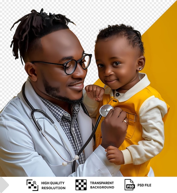 PSD amazing doctor listening to the child heartbeat with a sterile stethoscope