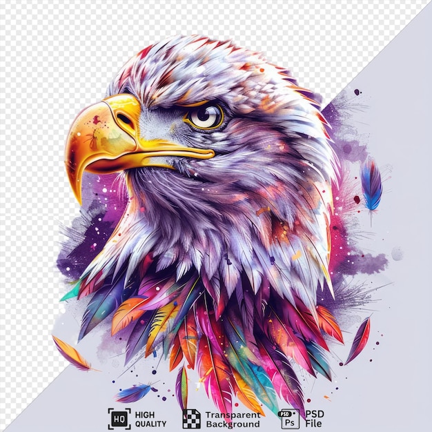 amazing eagle head with colorful feathers watercolor illustration isolated on isolated background png psd