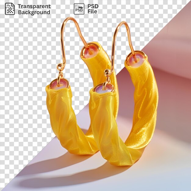 PSD amazing front view capture a pair of earrings yellow gold material fabric label