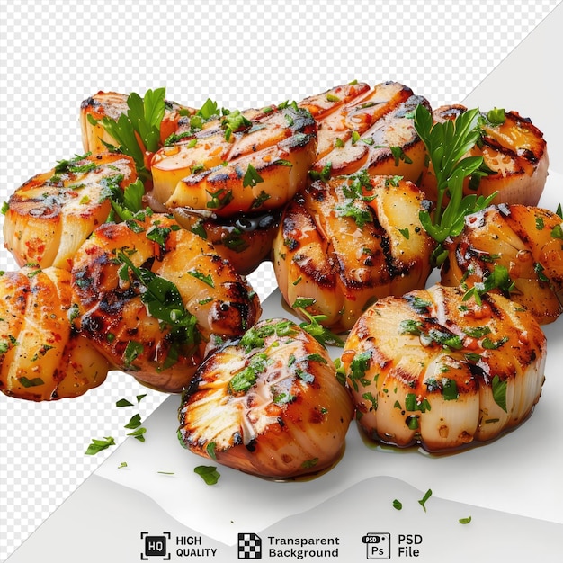 amazing grilled scallops with herbs on transparent background