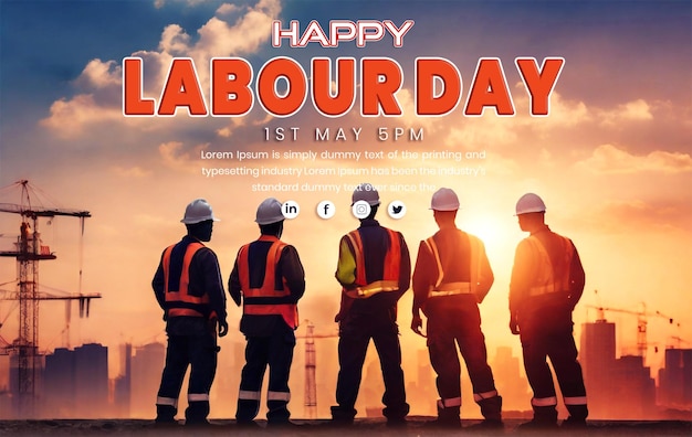 amazing Labour Day Poster and group discussion with construction worker social post