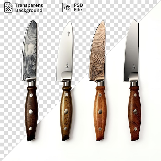 amazing realistic photographic chefs knives including a silver knife with a wood and brown handle a brown knife with a wood and brown handle and a silver knife with a wood and brown