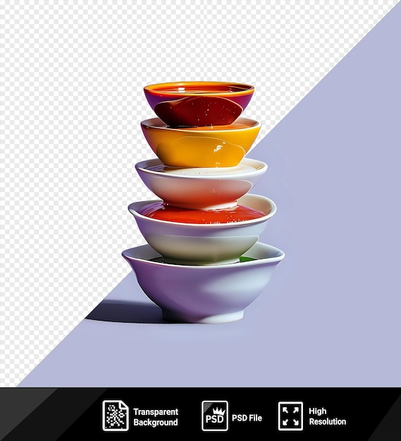 amazing set of bowls with sauce isolated on a transparent background