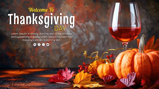 PSD a amazing thanksgiving background and thanksgiving fruit with wine glass in the background