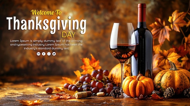 PSD a amazing thanksgiving background and thanksgiving fruit with wine glass in the background