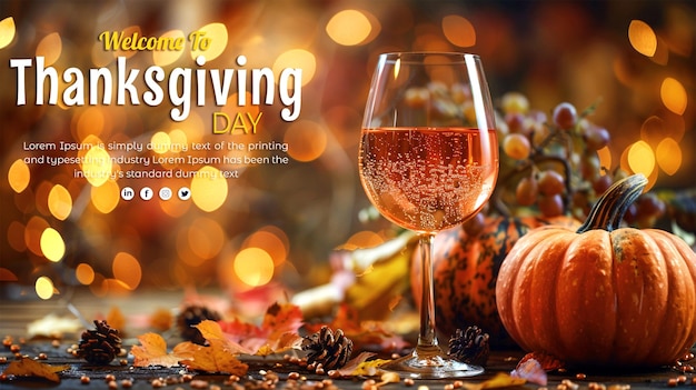 PSD a amazing thanksgiving background and thanksgiving fruit with wine glass in the background