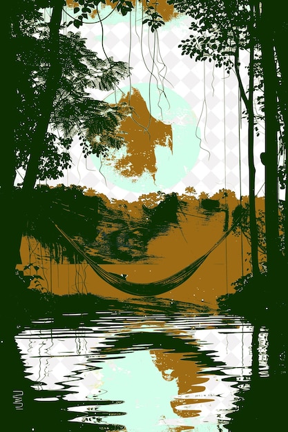 Amazon Rainforest Landscape With a Capivara Swimming in a Ri Brazil Scene and Culture Illustrations