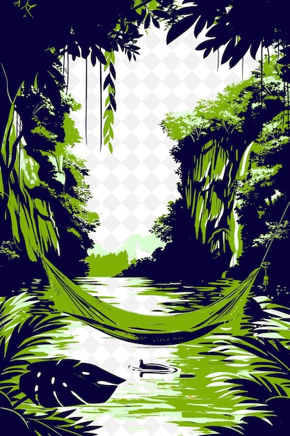 Amazon Rainforest Landscape With a Capivara Swimming in a Ri Brazil Scene and Culture Illustrations