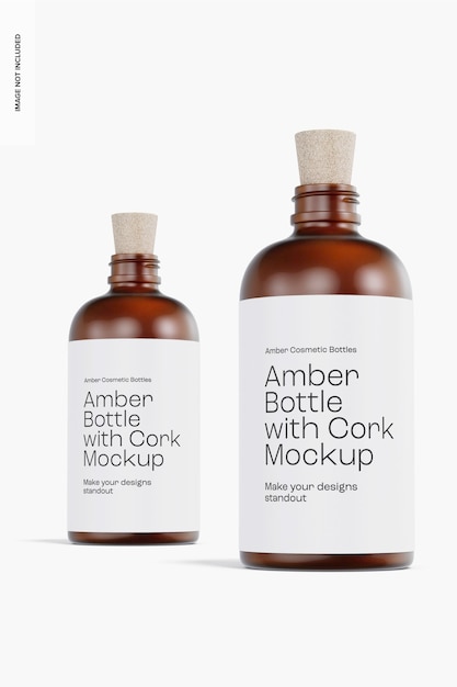 PSD amber bottles with cork mockup