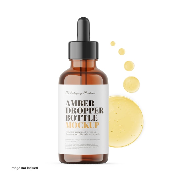 Amber Dropper Bottle With Plastic Lid PSD Mockup