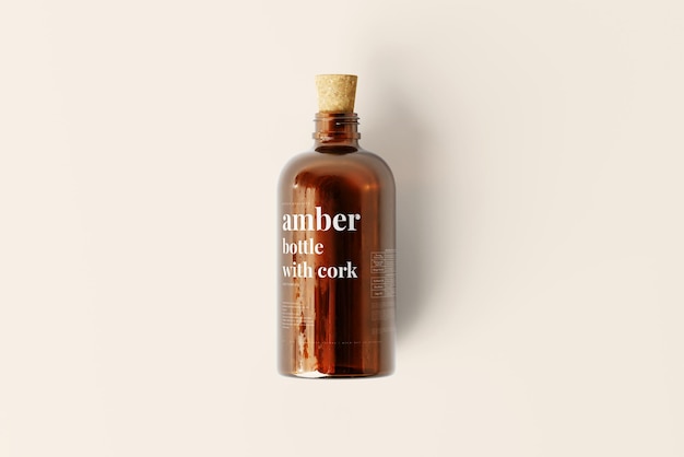 PSD amber glass bottle with cork cap mockup scenes