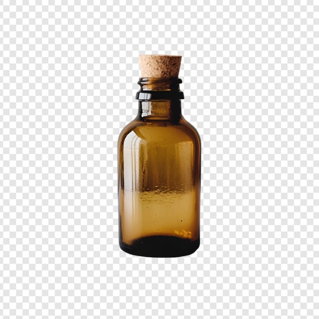 PSD amber glass bottle with cork isolated on a transparent background