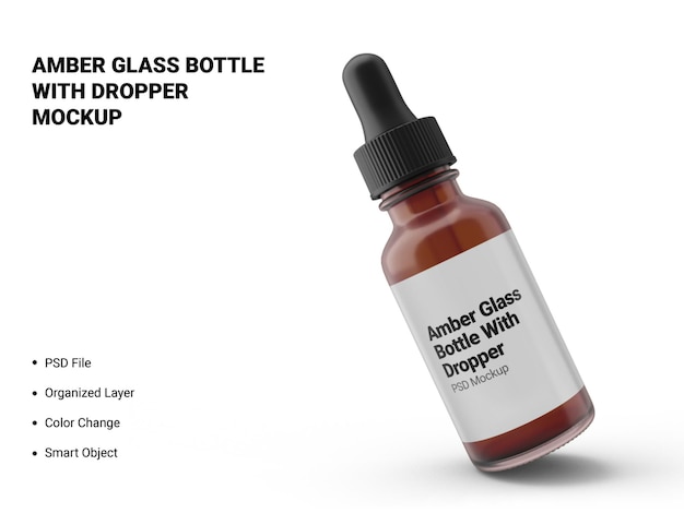 Amber Glass Bottle With Dropper Mockup