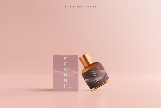 Amber Glass Cosmetic Bottle and Box Mockup