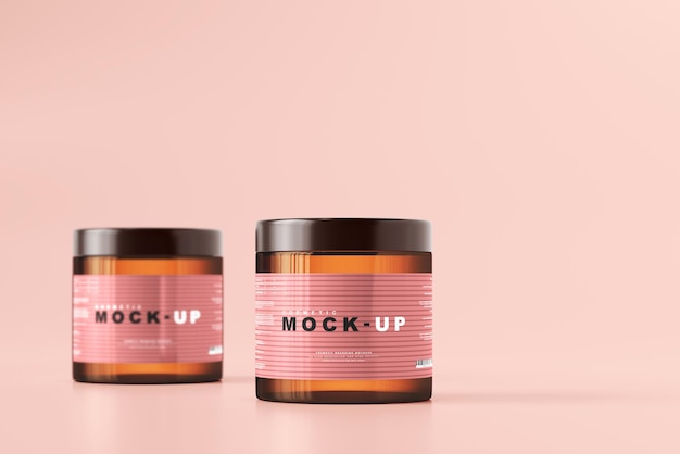 Amber Glass Cosmetic Jar Mockup