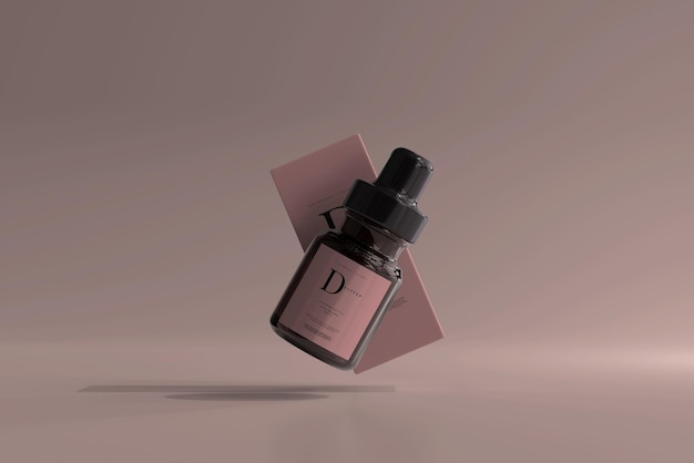 Amber Glass Dropper Bottle with Box Mockup