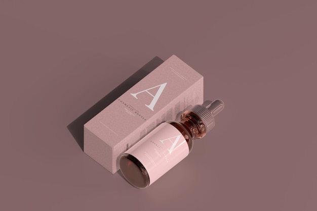 Amber Glass Dropper Bottle with Box Mockup