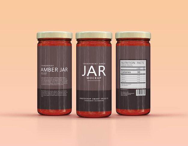 PSD amber glass jam jar full label mockup