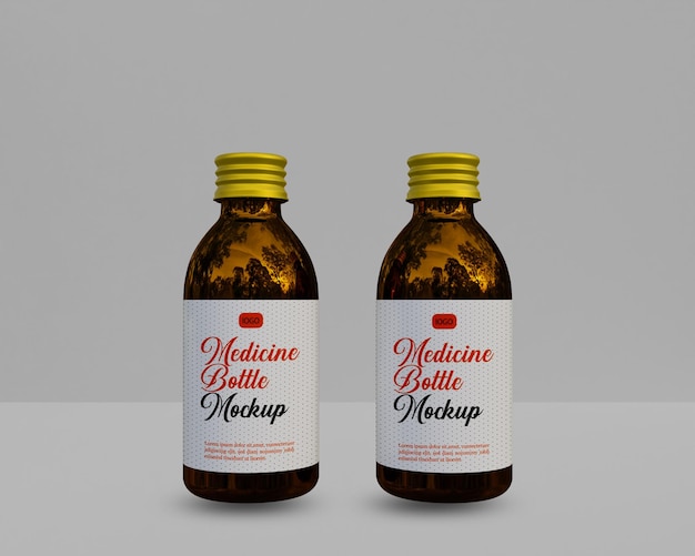 Amber  glass medicine bottle mockup