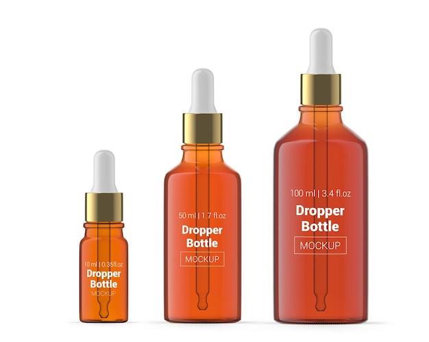 PSD amber glasses dropper set mockup