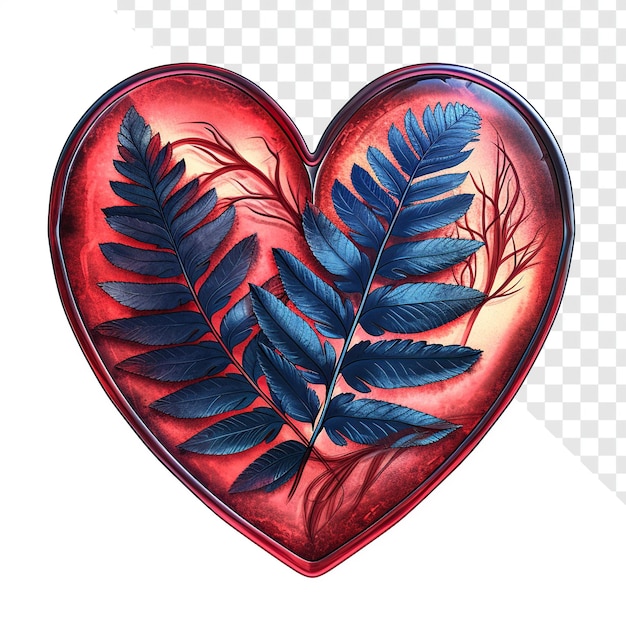 PSD ambrosius bosschaert inspired heart with blue leaf illustrationpsd