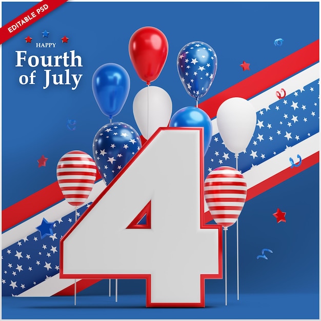 America independence day banner template with 3d illustration