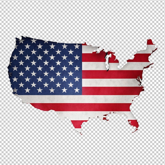 PSD america map in flag colour on transparent background