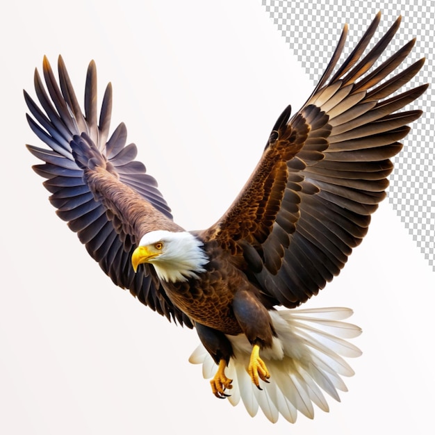 American bald eagle flying on transparent background