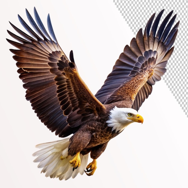 American bald eagle flying on transparent background