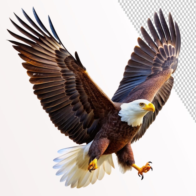 American bald eagle flying on transparent background