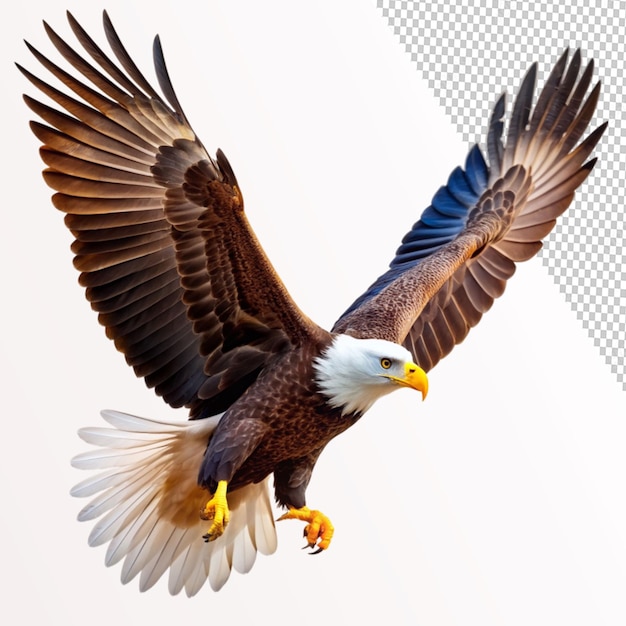 American bald eagle flying on transparent background