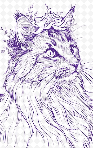 American Curl Cat Wearing a Hairband With a Stylish Expressi Animals Sketch Art Vector Collections